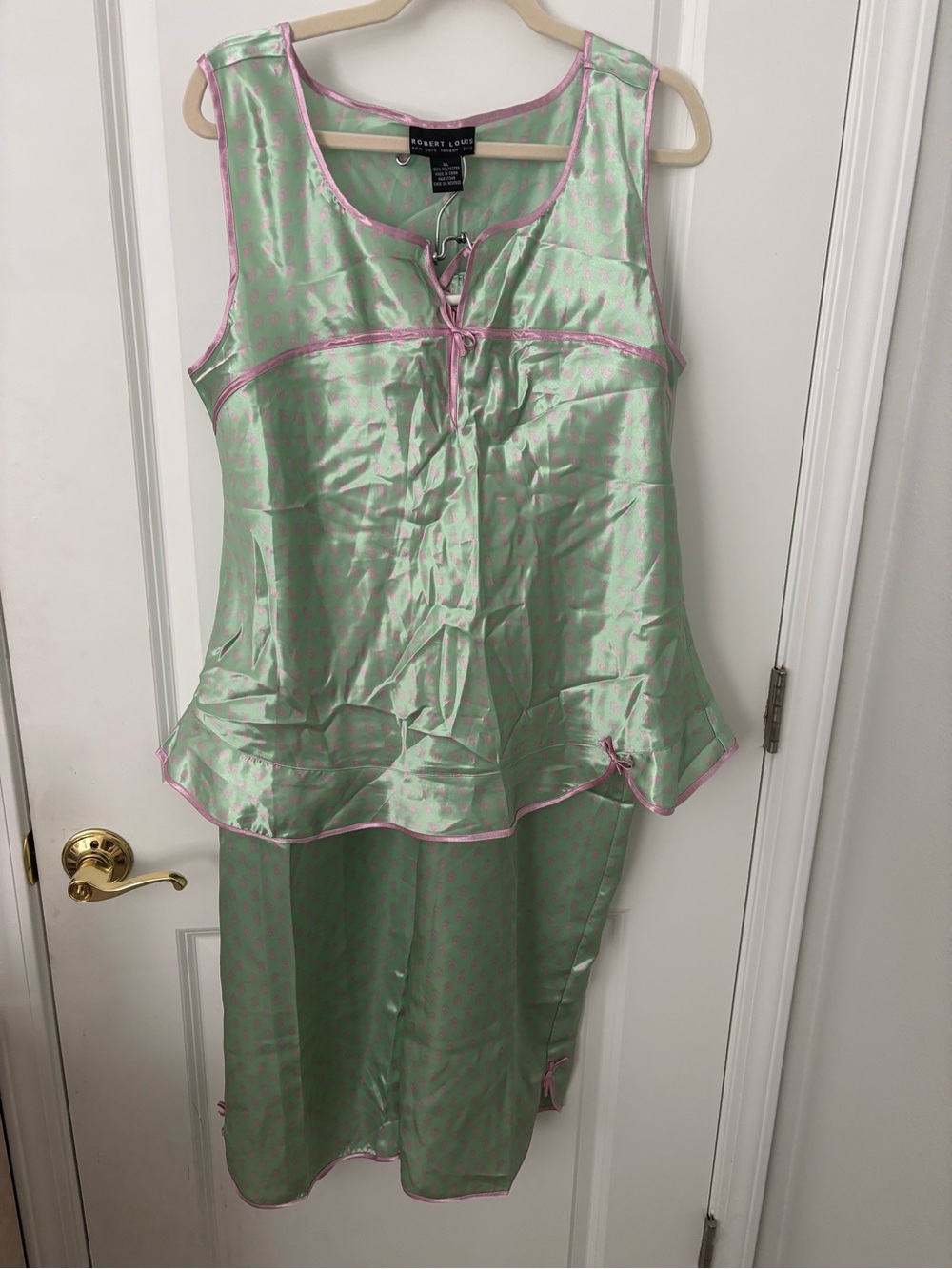 NWT Y2K Vintage Robert Louis satin pajama set mint green pink tulip polkadots XL